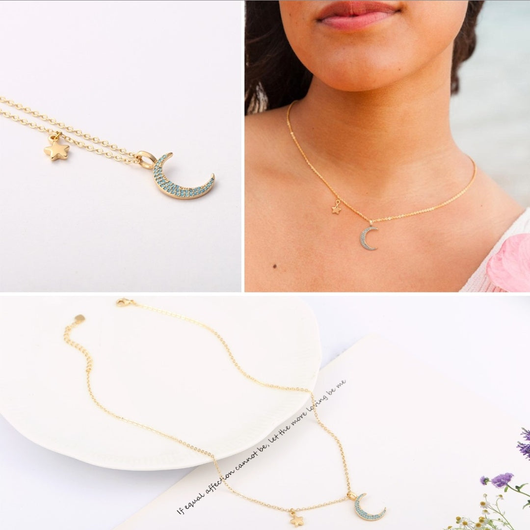 Collar con colgante de luna y estrella