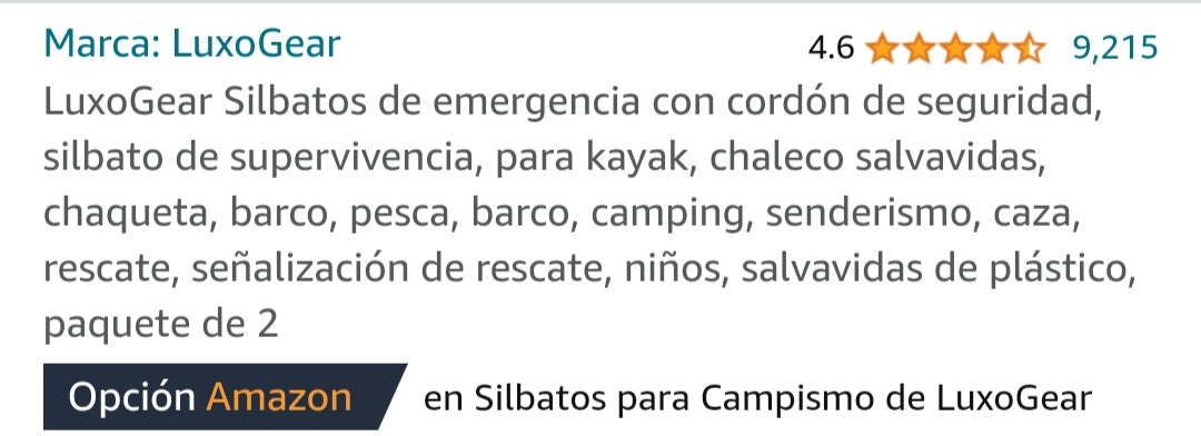 LuxoGear Silbatos de emergencia con cordón de seguridad (paquete de dos silbatos) -Nuevo