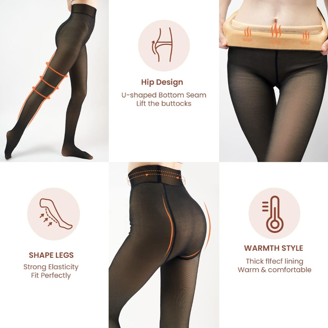 Mallas transparentes con forro polar para mujer, leggings falsos translúcidos cálidos para invierno